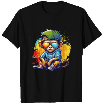 Discover Cool Hip Hop Monkey with Sunglasses Graffiti Style T Shirts