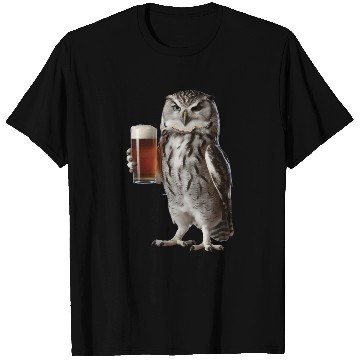 Discover Owl Drinking Beer Realistic T Shirts