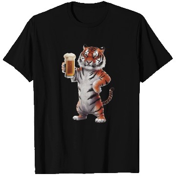 Discover Tiger Drinking Beer Realistic T Shirts
