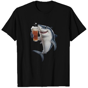 Discover Shark Drinking Beer Realistic T Shirts