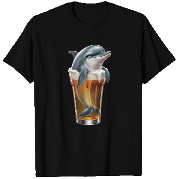 Discover Dolphin Drinking Beer Realistic T Shirts