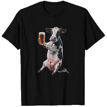 Discover Cow Drinking Beer Realistic T Shirts
