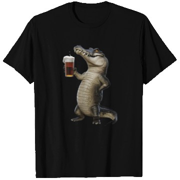 Discover Crocodile Drinking Beer Realistic T Shirts