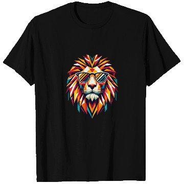 Discover Geometric Cool Polygon Lion Sunglasses Graphic Art T Shirts