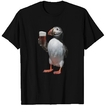 Discover Atlantic Puffin Drinking Beer Realistic T Shirts