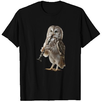 Discover Owl Playing Clarinet Realistic T Shirts