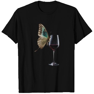 Discover Butterfly Drinking Wine Realistic T Shirts