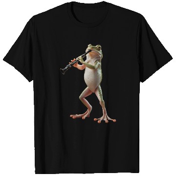 Discover Frog Playing Clarinet Realistic T Shirts