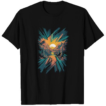 Discover Abstract Geometric Mountain Sunset Landscape T Shirts