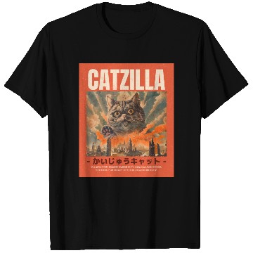 Discover Catzilla Vintage Japanese Funny Angry Cat T Shirts