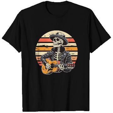 Discover Halloween Skeleton Playing Guitar Rock And Roll T Shirts