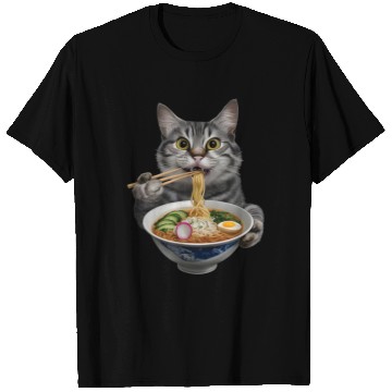 Discover Cat Eating Ramen Realistic T Shirts