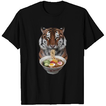 Discover Tiger Eating Ramen Realistic T Shirts