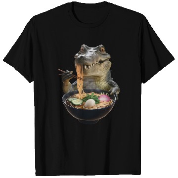 Discover Crocodile Eating Ramen Realistic T Shirts