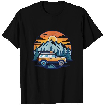 Discover Camper Van parked Lake with Mountains T Shirts