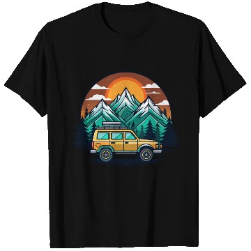Discover Camper Van parked Lake with Mountains T Shirts