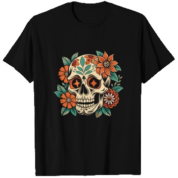 Discover Vintage Retro Halloween Sugar Skull with floral T Shirts