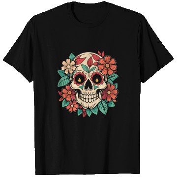 Discover Vintage Retro Halloween Sugar Skull with floral T Shirts