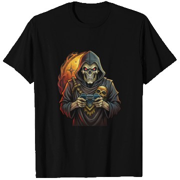 Discover Skull holding a video game console. T Shirts