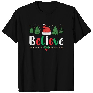 Discover Merry Christmas Believe Santa Claus Hat Xmas Tree T Shirts