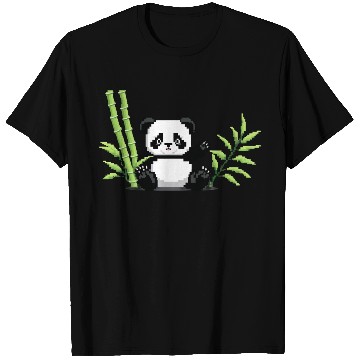 Discover A pixel art of a panda with a bamboo leaf T Shirts