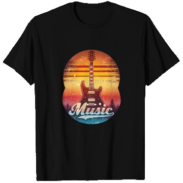 Discover Music Guitar Sunset Vintage Style Streetwear T Shirts