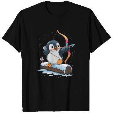 Discover Penguin Archer Aiming in Winter Snow Scene T Shirts