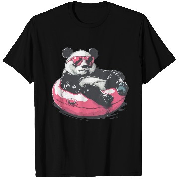 Discover Panda with sunglasses a pink swimming ring in Pool T Shirts