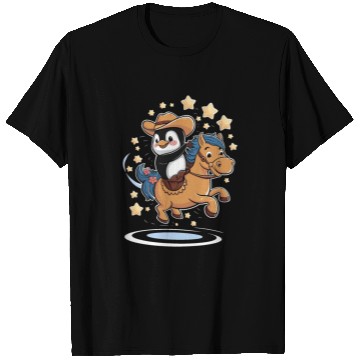 Discover Adorable Penguin Cowboy Riding a Magical Pony T Shirts