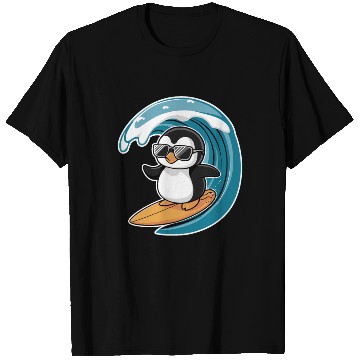 Discover Cool Surfing Penguin Riding the Waves T Shirts