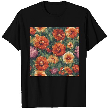 Discover Retro Pixel Floral Design T Shirts