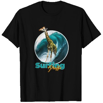 Discover Surfing Giraffe in a Storm T Shirts