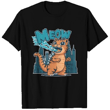 Discover Meowzilla - Cute Cartoon Tiger Breathing Lightning T Shirts