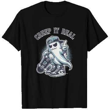 Discover Cool Halloween Ghost with Skateboard Creep It Real T Shirts