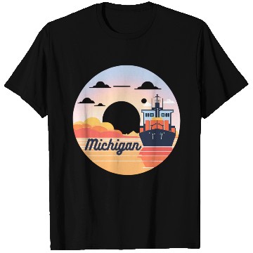 Discover Michigan Boat with Sunset T Shirts