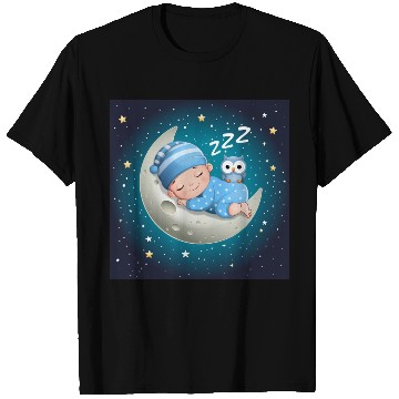 Discover Sleeping baby on the moon with owl. T Shirts