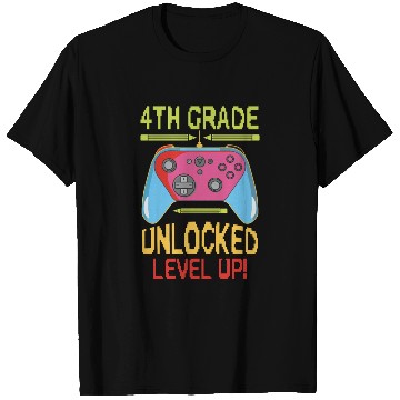 Discover 4th Grade Unlocked Level Up Video Gamer T Shirts Back