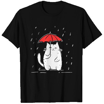 Discover Red Umbrella Cat Rainy Day Cat T Shirts