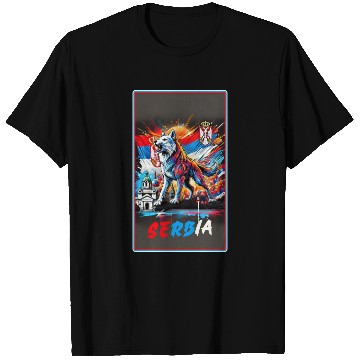 Discover Serbia wolf national flag design T Shirts