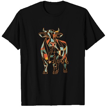 Discover Geometric Farm Animal Graphic Vibrant Cow T Shirts