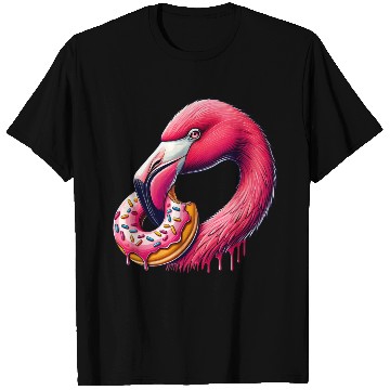 Discover funny feast for the eyes - flamingo with donut T Shirts