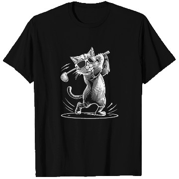 Discover Minimalistic Cat Wearing Sunglasses Golf Swing T Shirts