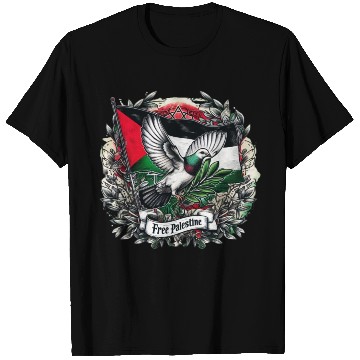 Discover Pigeon holding olive's leaf free Palestine Flag T Shirts