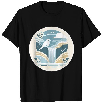 Discover Serenity Waterfall and Bird T Shirts
