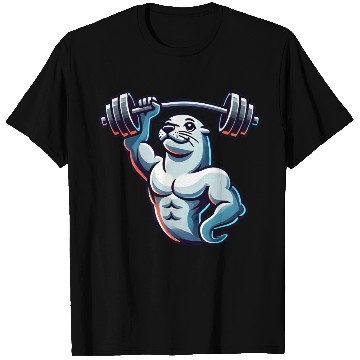 Discover Seal with Barbell Fitness Gym Training T Shirts