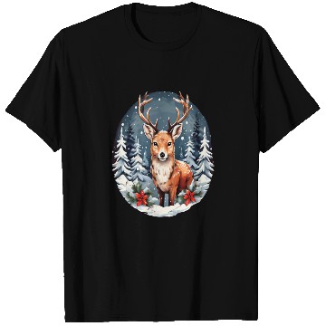 Discover Christmas Deer with Poinsettia and Snow T Shirts