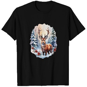 Discover Christmas Deer with Poinsettia and Snow T Shirts