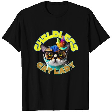 Discover Colorful Cat with Glasses - Childless Cat Lady T Shirts