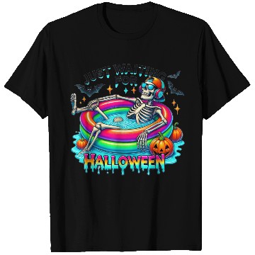 Discover Funny Just Waiting For Halloween Skeleton T Shirts