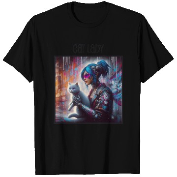 Discover Cat Lady (Cyberpunk) Street Art v1 T Shirts